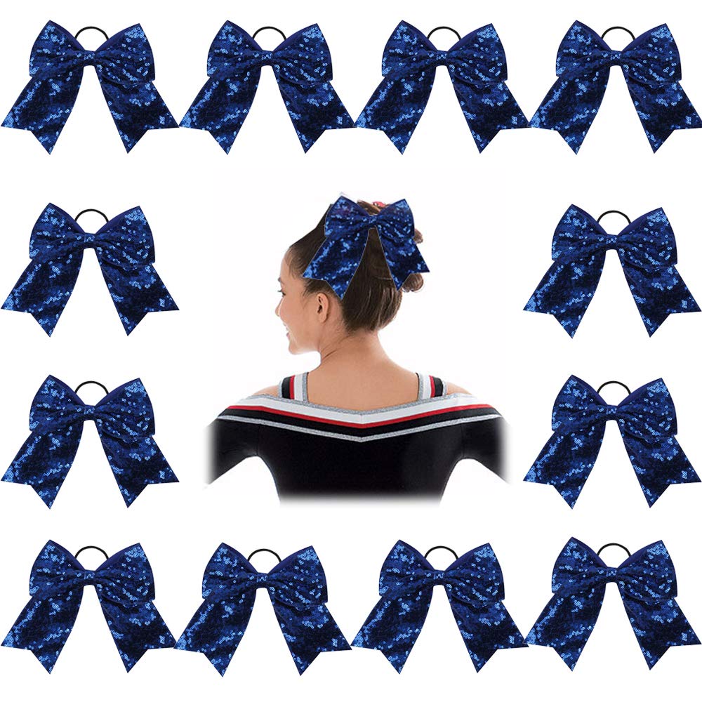 12PCS Royal Blue Sequin Cheer Bows