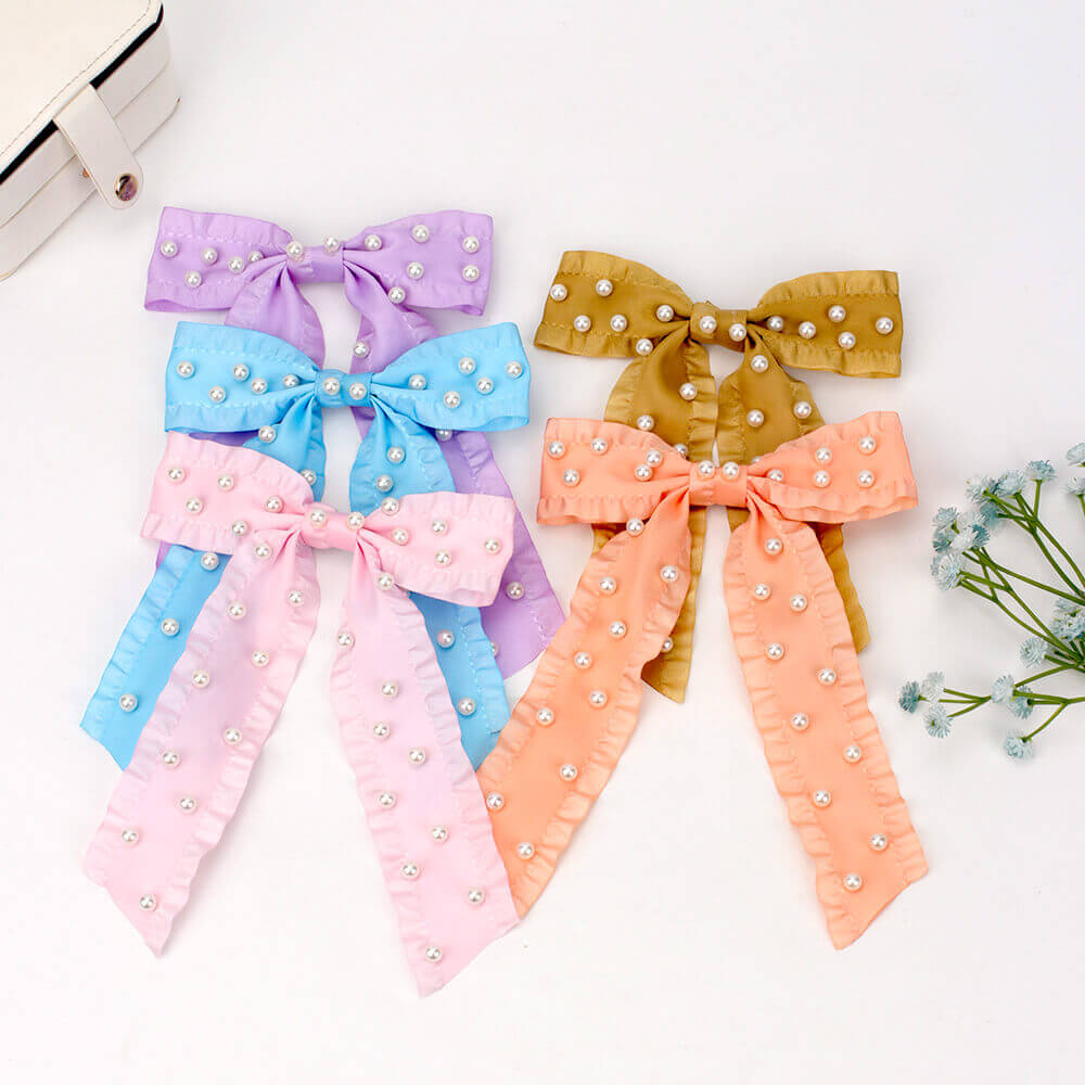 5 Inch Pearl Hair Bows for Girls