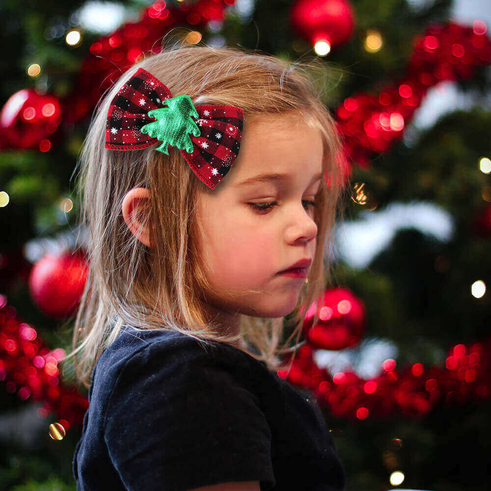Christmas Tree Grid Bow Hair Clips