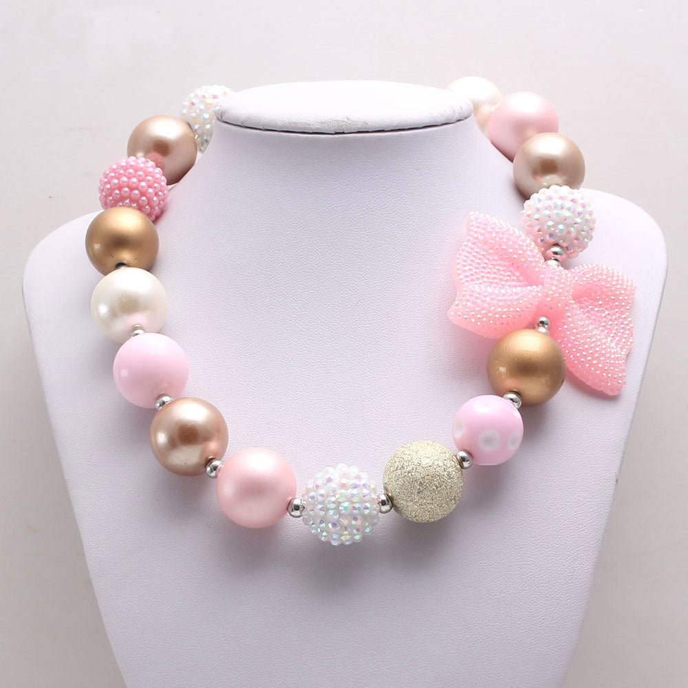 Pink Crystal Bow Girl Necklace