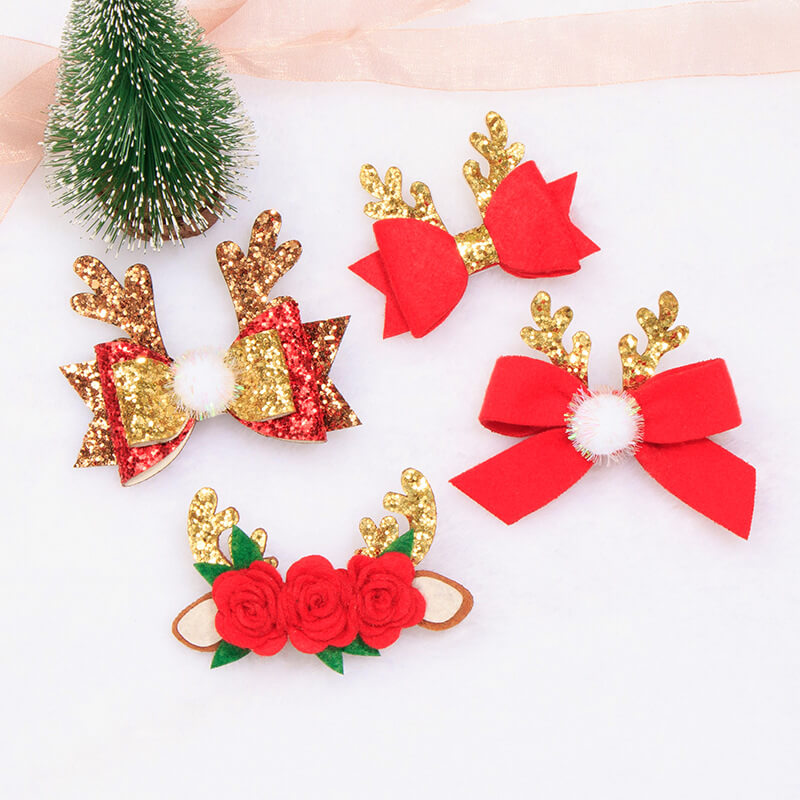 Christmas Hair Clips with Glitter Antlers