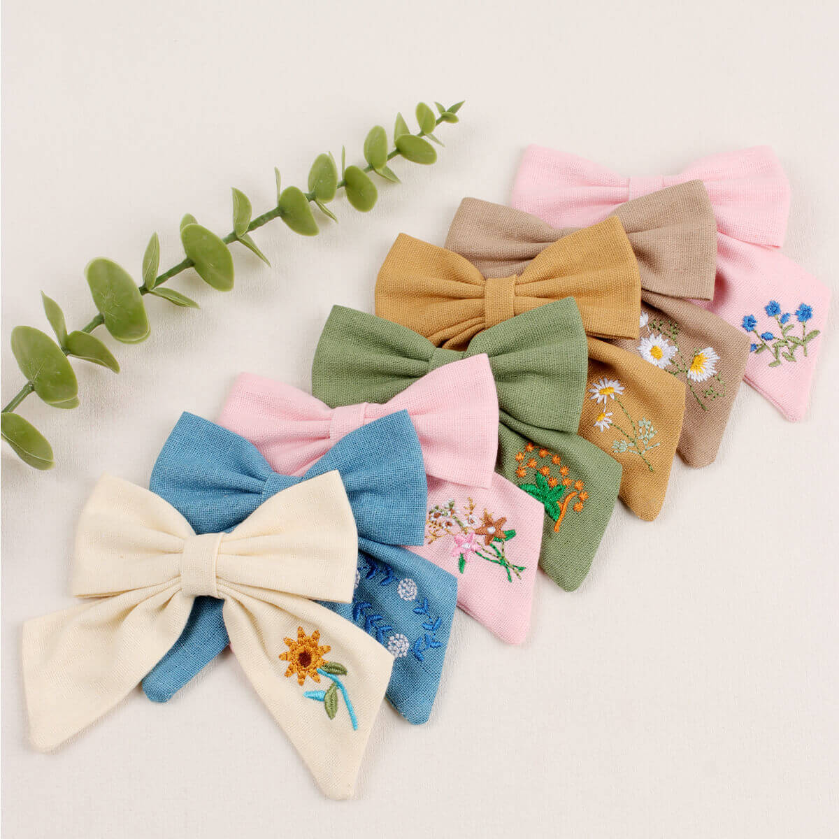 5'' Embroidery Sunflower Hair Bows