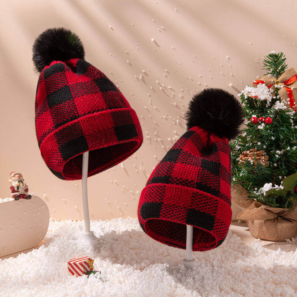 Christmas Knitted Hats with Fur Ball