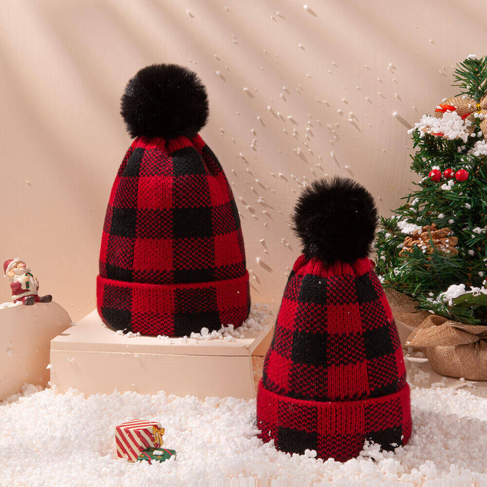 Christmas Knitted Hats with Fur Ball