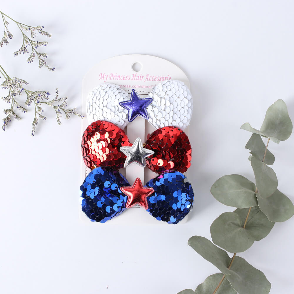 4th of July Sequin Hair Clip Set