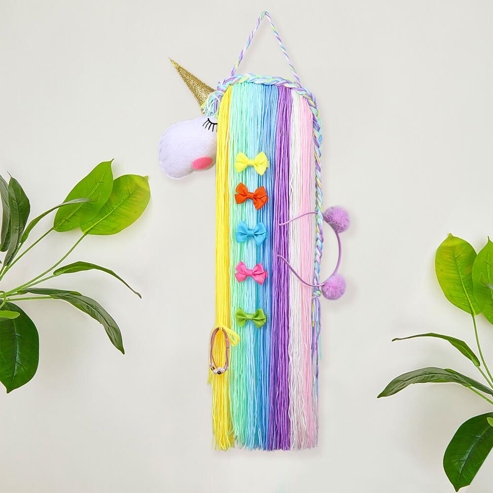 JojoBoutiqueBows Unicorn Yarn Tassels Hair Bow Holder - Rainbow