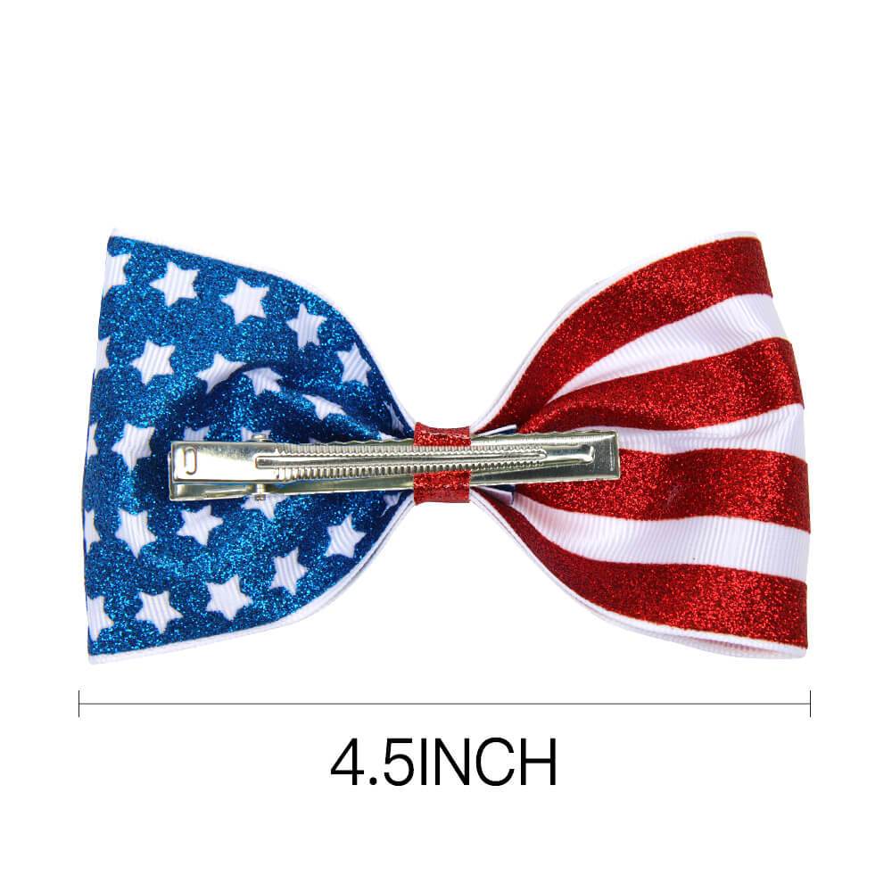 4.5'' American Flag Glitter Hair Bow Clips