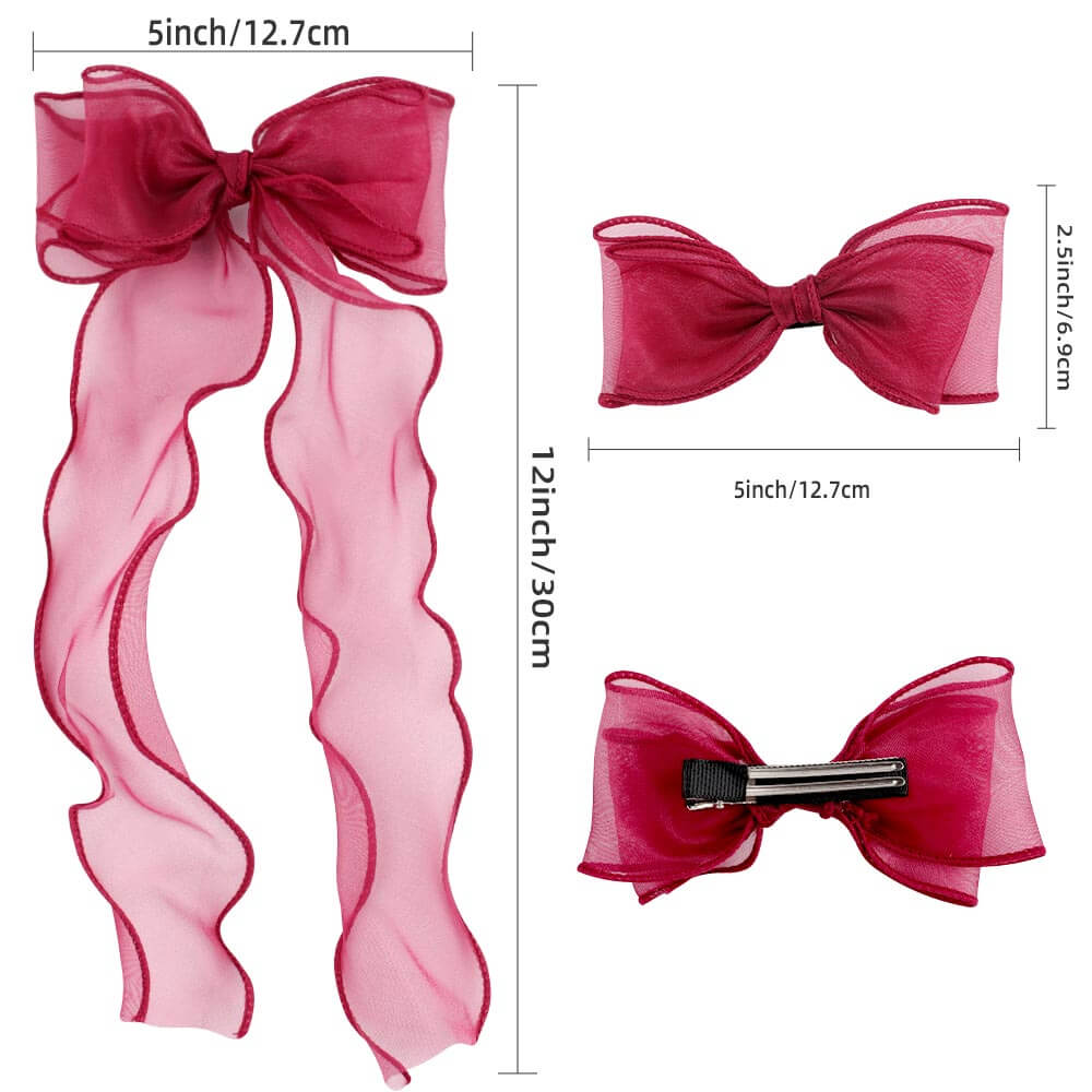 large tulle bow hair clip, mesh net cosplay bow clip, hair accessory f –
