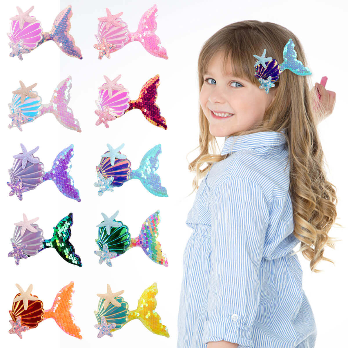 Colorful Sequin Mermaid Tail Hair Clips