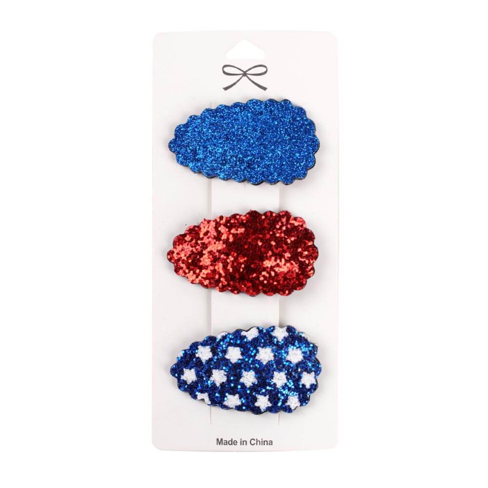 4th of July Oval Glitter Hair Clip Set