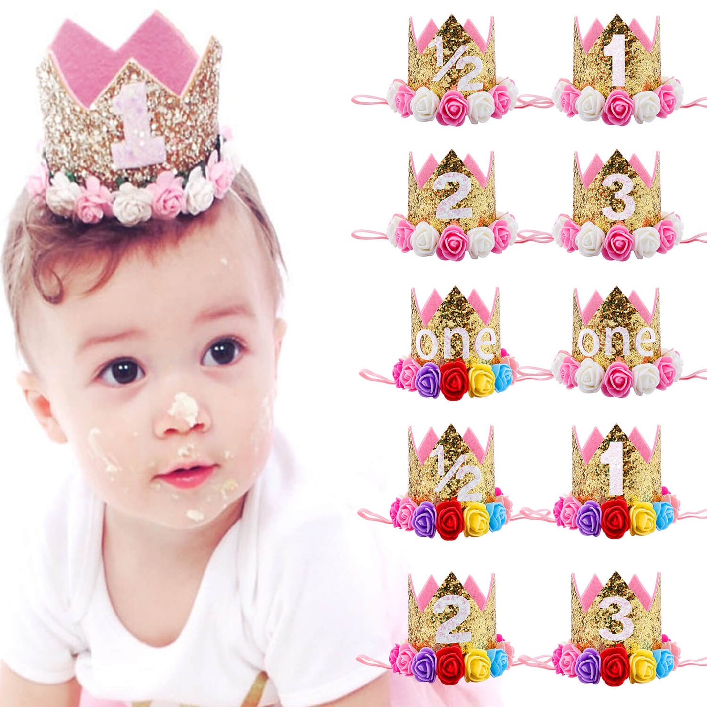 Baby Girl First Birthday Crown Headband