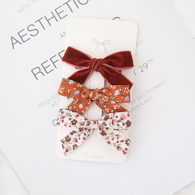 3PCS Sweet Floral Fabric Bow Hair Clips