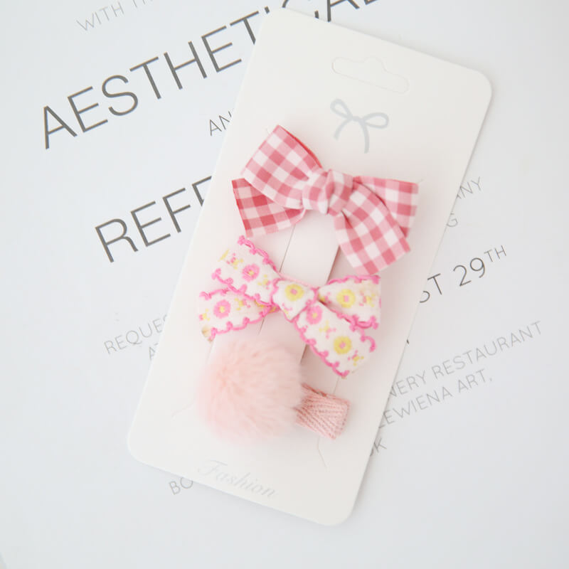 3PCS Embroidery Floral Bow Hair Clips