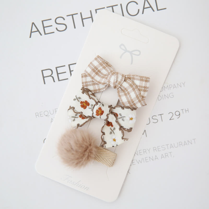 3PCS Embroidery Floral Bow Hair Clips