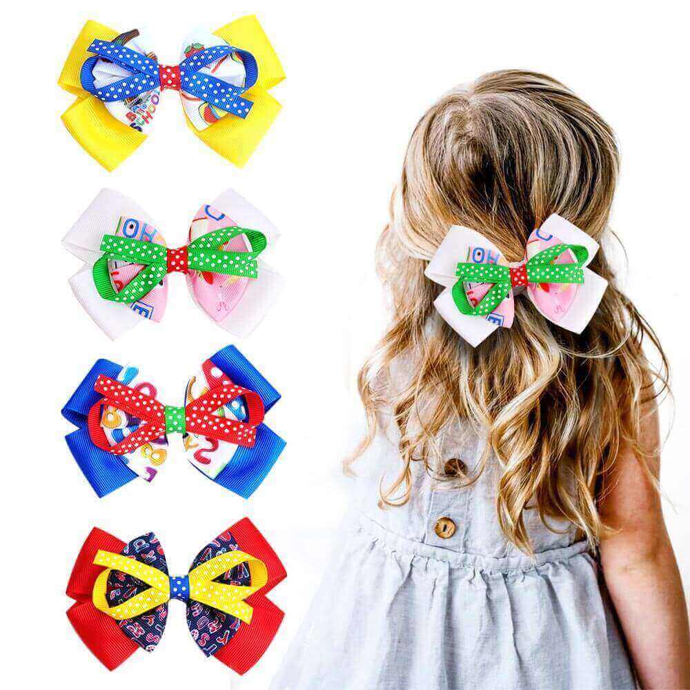 Back to School Bow Hair Barrettes
