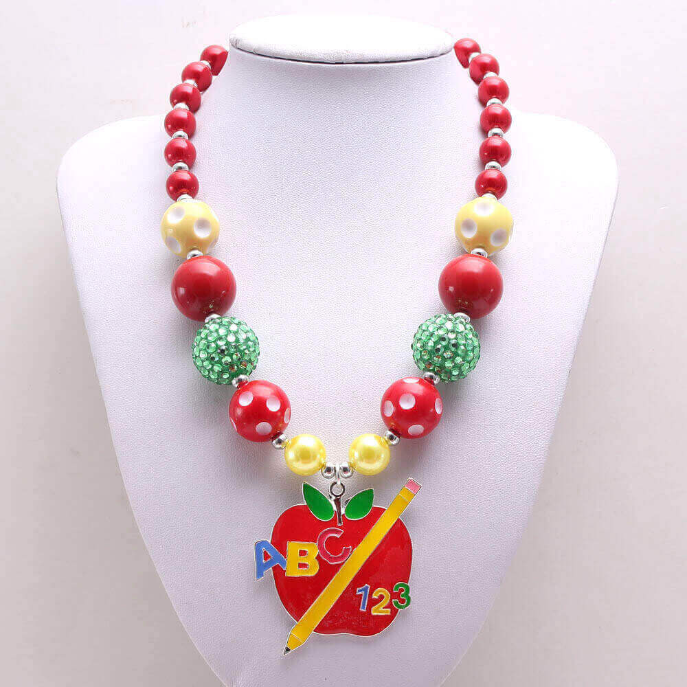 Back to School Red Apple Necklace