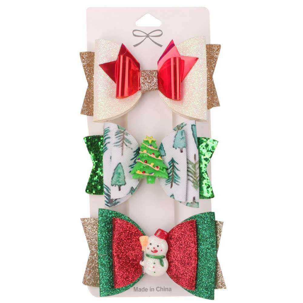 Christmas Tree Snowman Hair Clip Set