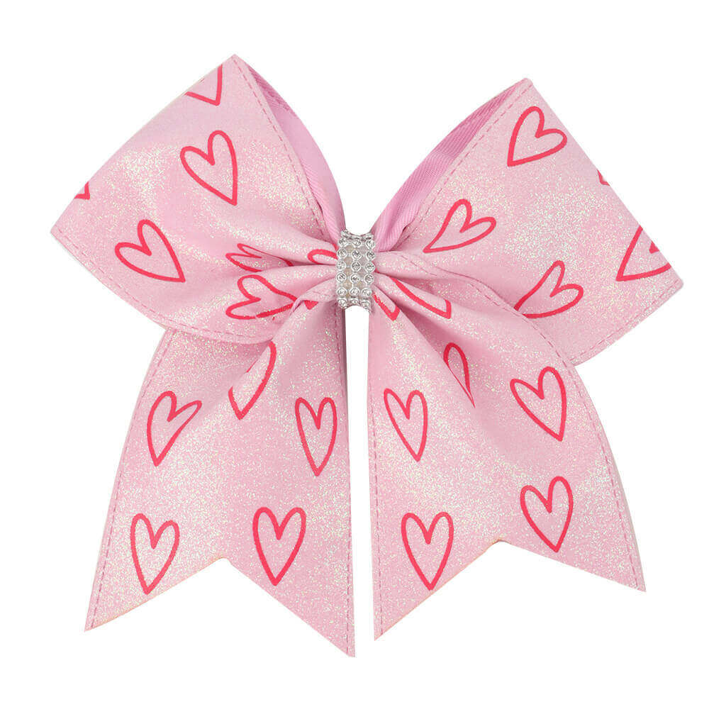 Pink Heart Glitter Cheer Bows