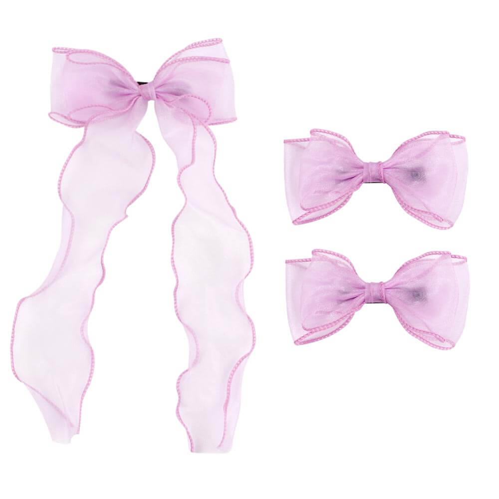 Wholesale Pink Tulle Mesh Hair Bow Set