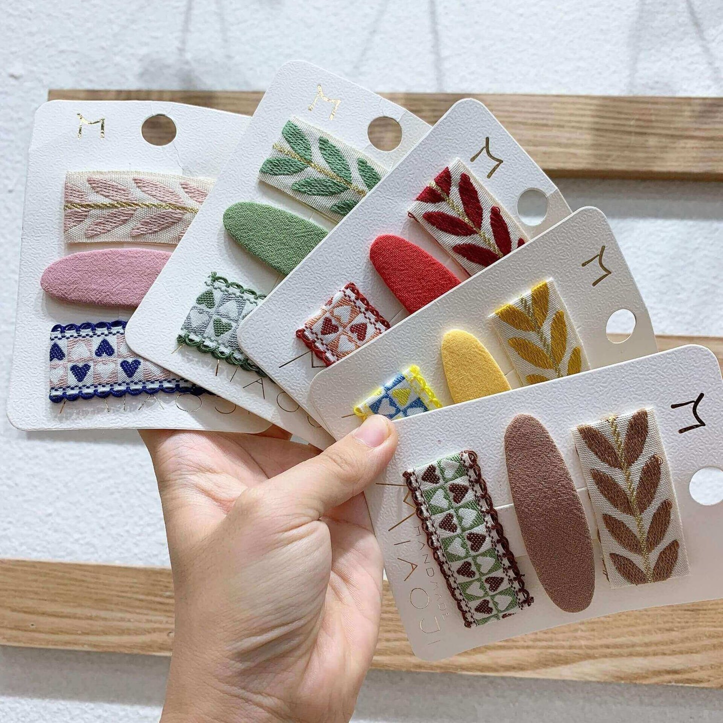 3PCS Embroidered Geometric Hair Clips