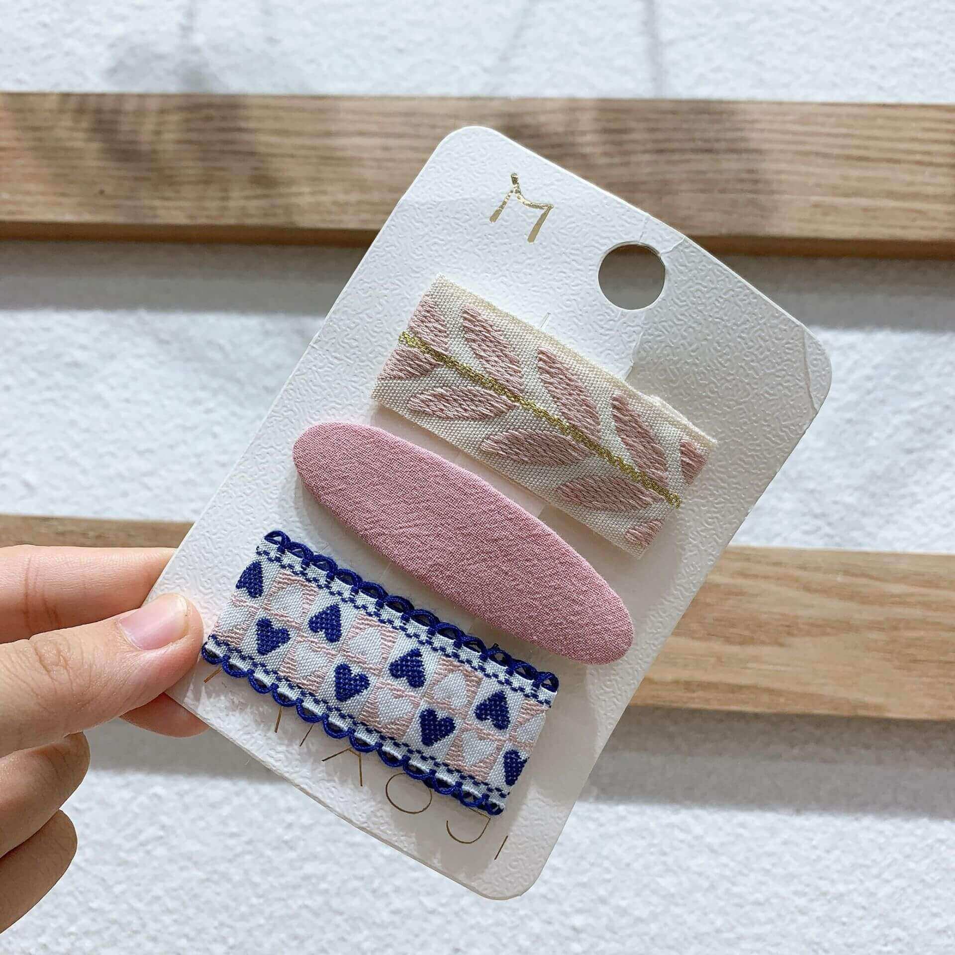 3PCS Embroidered Geometric Hair Clips