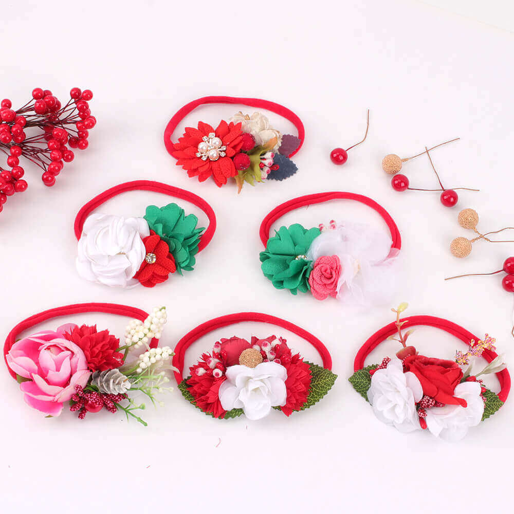 Christmas Fake Flower Baby Headbands