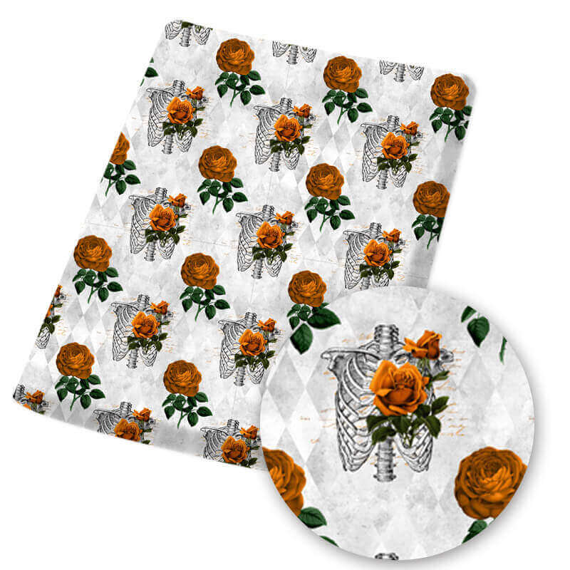 Halloween Flower Skull Print Fabric