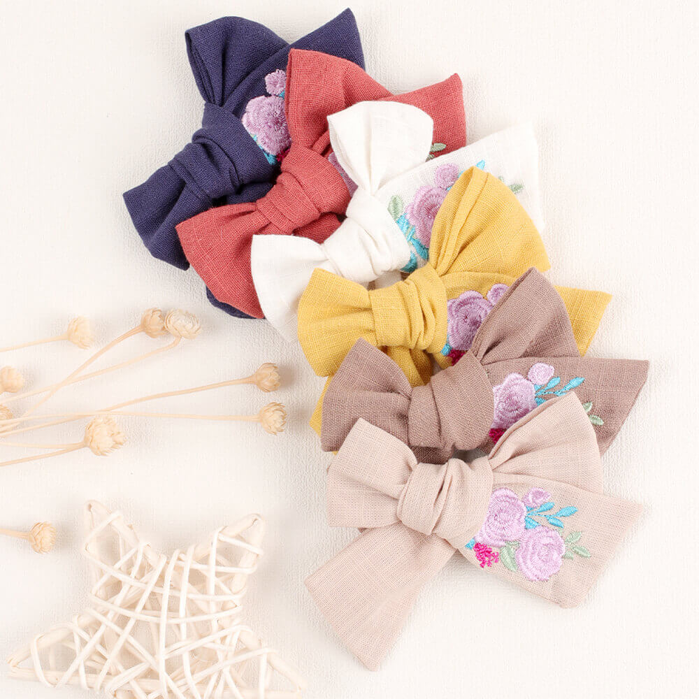 3'' Embroidery Flower Bowknot Hair Clips