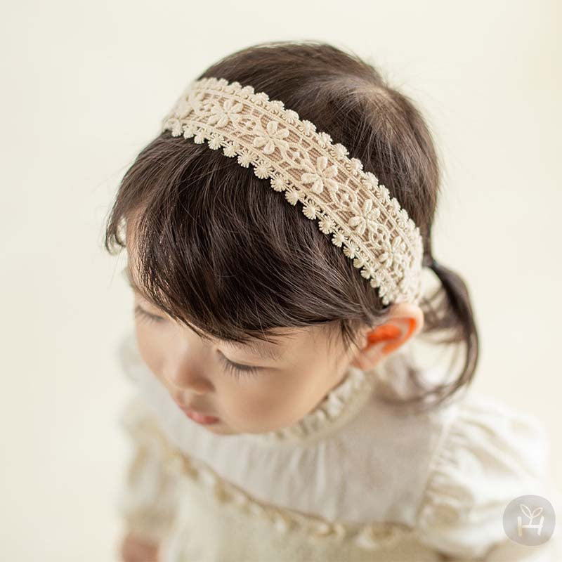 Beige Lace Toddler Girl Headbands